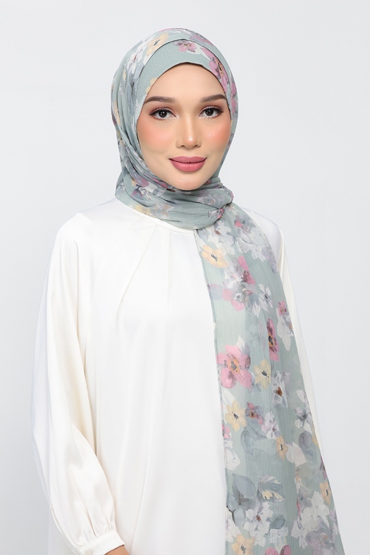 Cottage Sage - Printed Plus Crinkled Chiffon