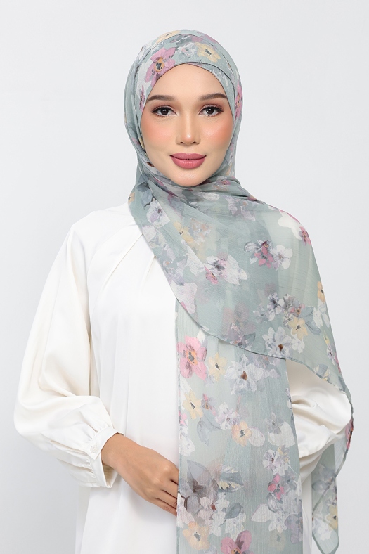 Cottage Sage - Printed Plus Crinkled Chiffon