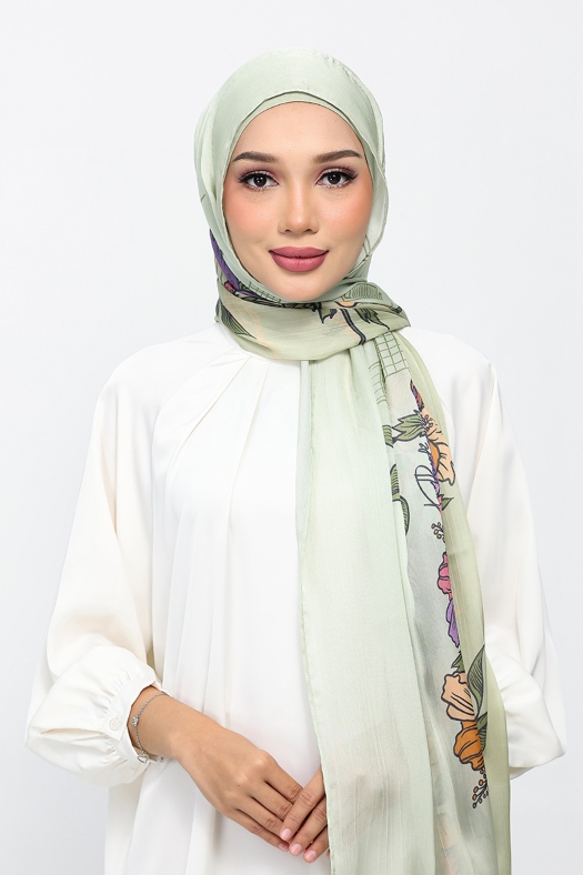 Mint Blossoms - Printed Plus Crinkled Satin Chiffon&w=300&zc=1