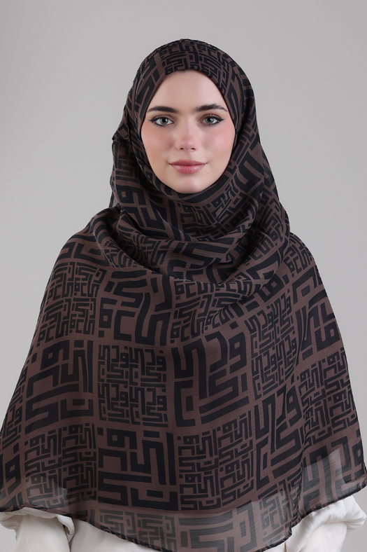 Monogram Brown - Printed Plus Crinkled Chiffon