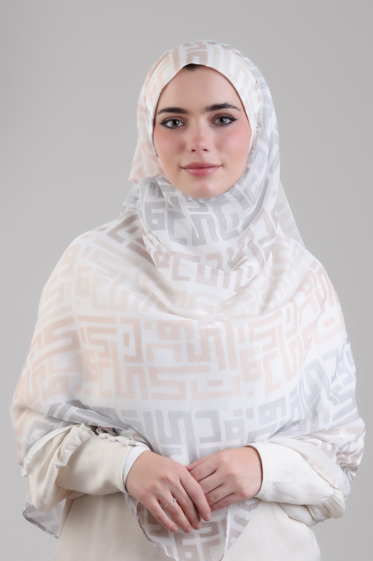 Monogram Cream - Printed Plus Crinkled Chiffon