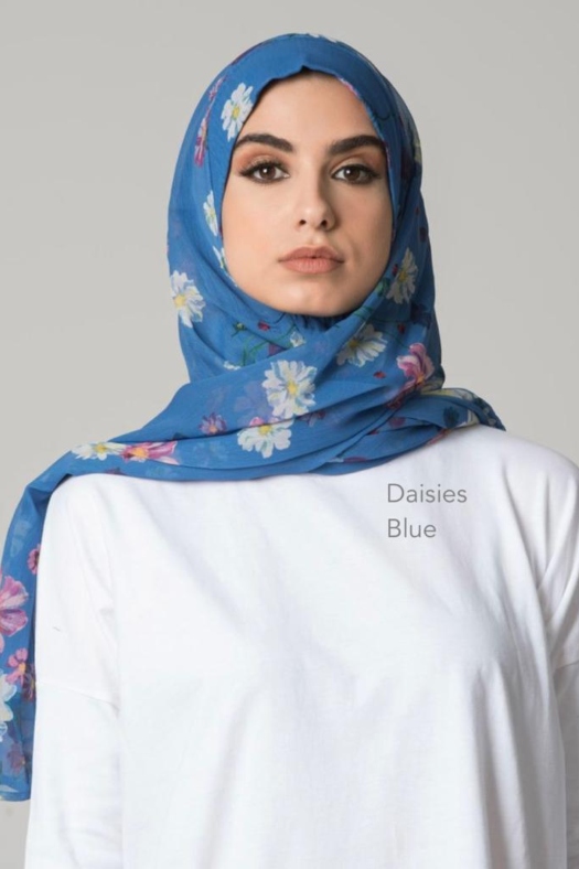 Daisies Blue - Printed Smooth Chiffon