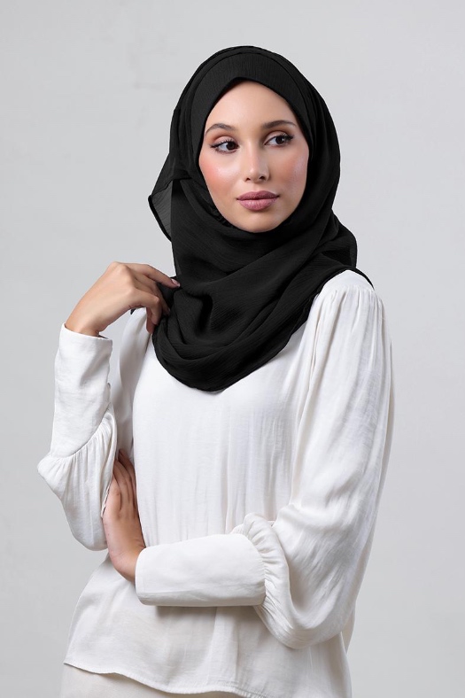 Jet Black - Plain Crepe Chiffon