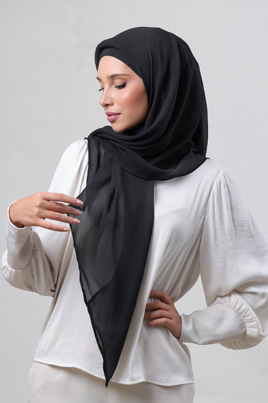 Black - Plain Crinkled Chiffon
