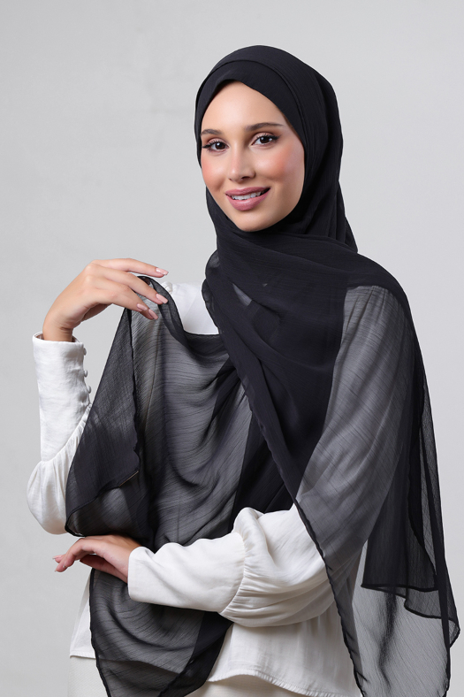 Black - Plain Crinkled Chiffon