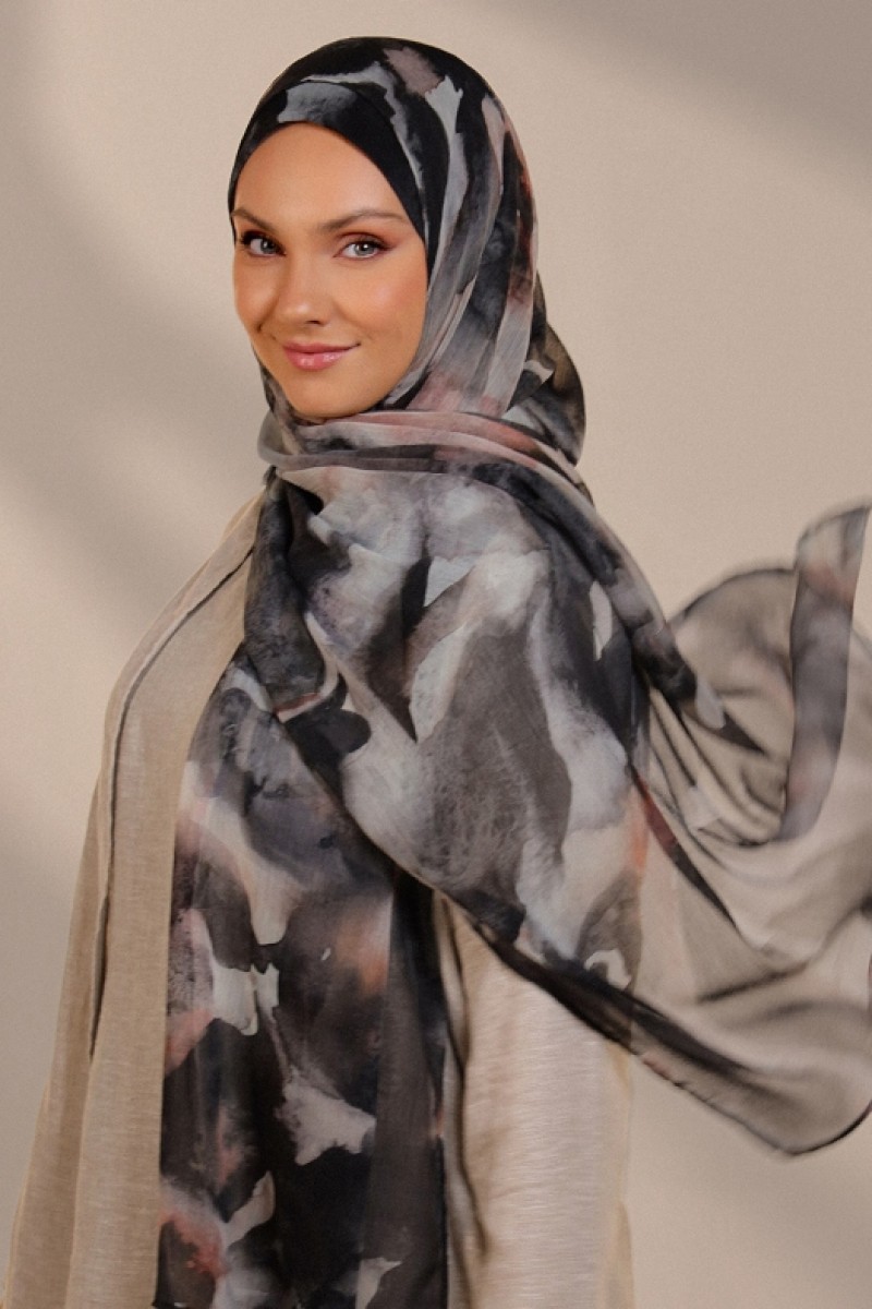 Candle Smoke - Printed Plus Crinkled Chiffon