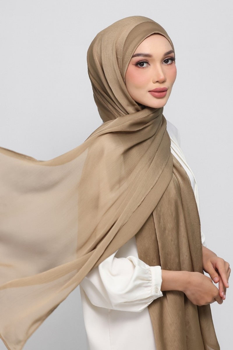 Dark Khaki - Plain Crinkled Satin Chiffon
