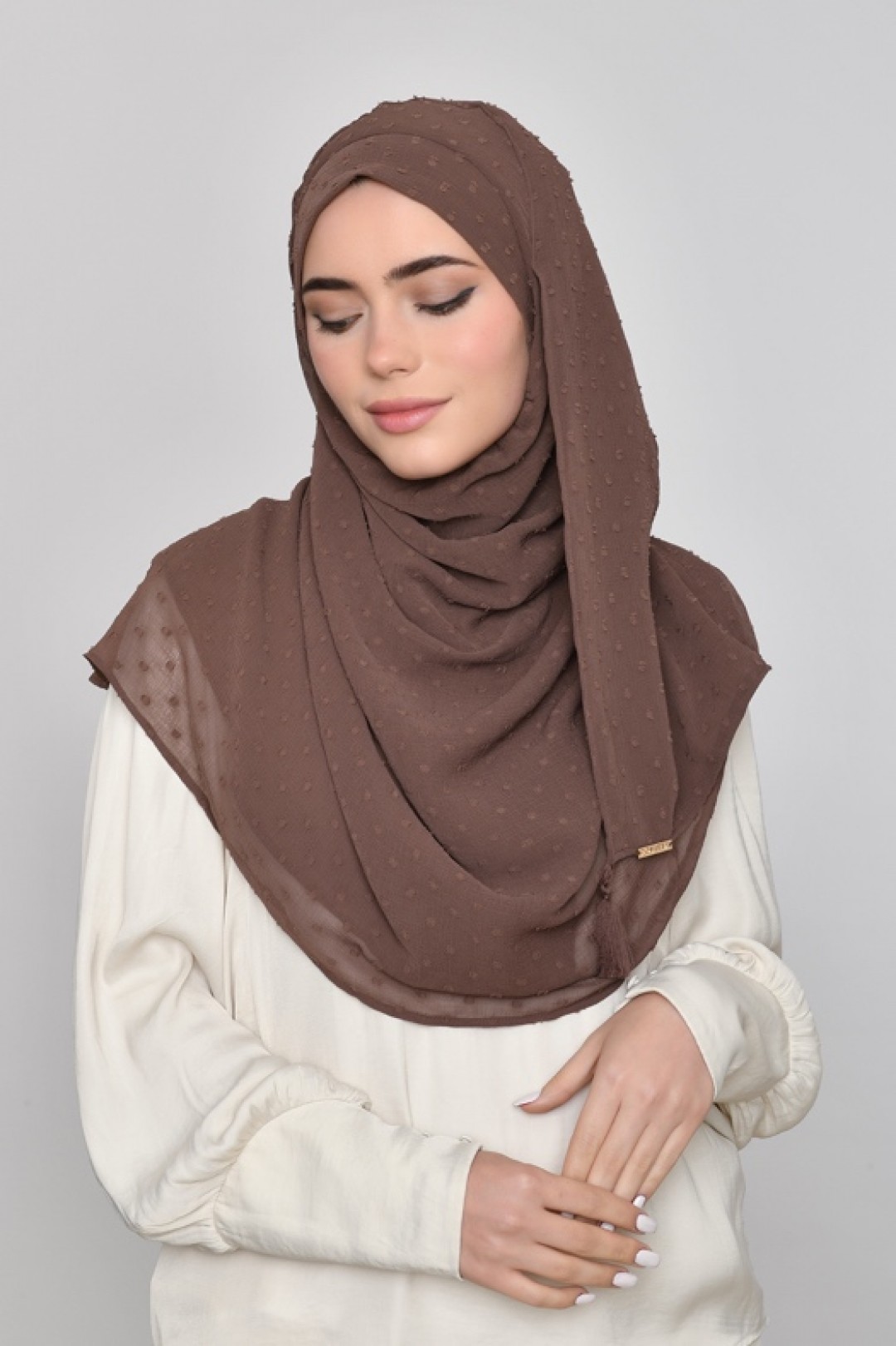 Chocolate - Plain Mosaic Butti Chiffon