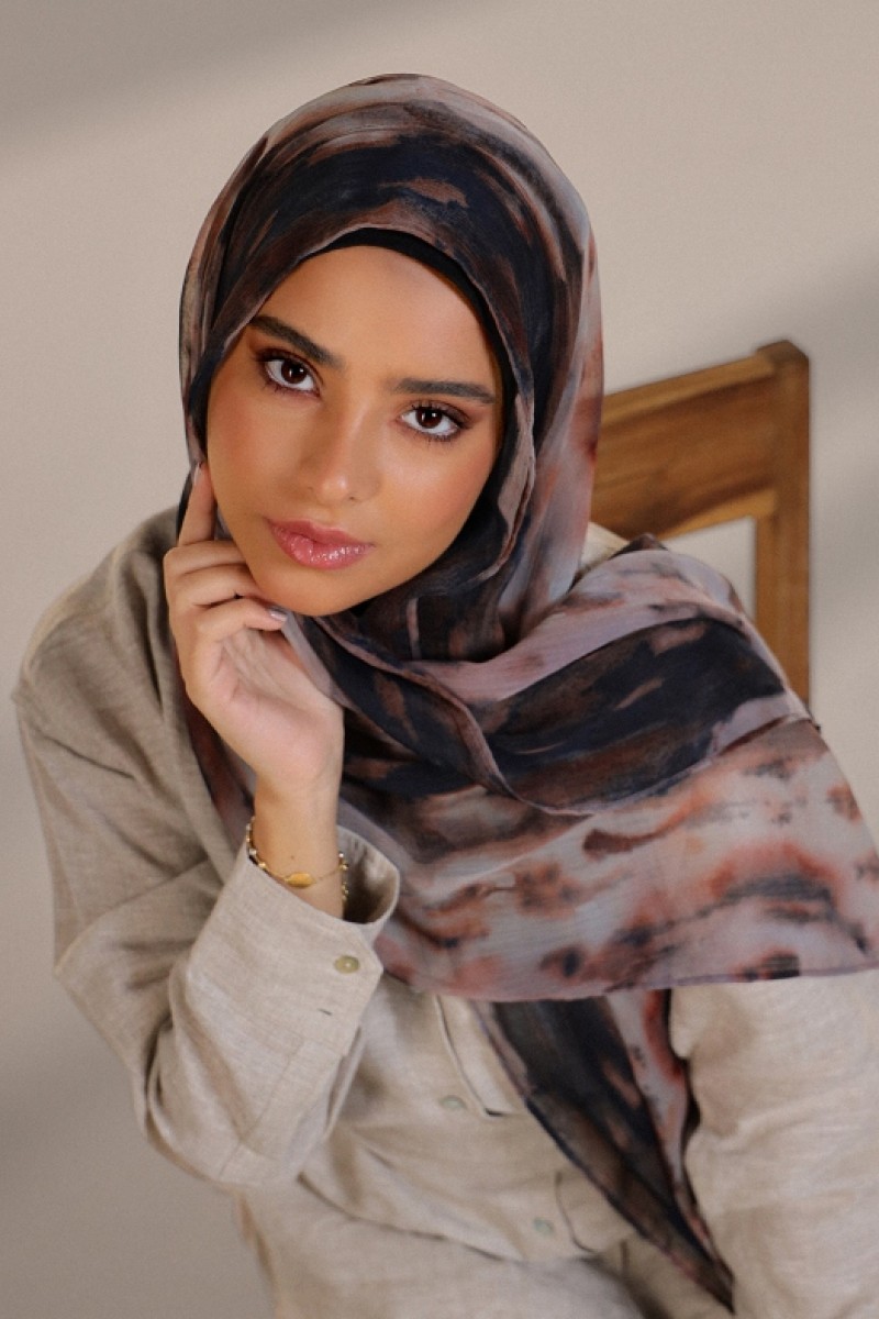 Timber Flame - Printed Plus Crinkled Chiffon