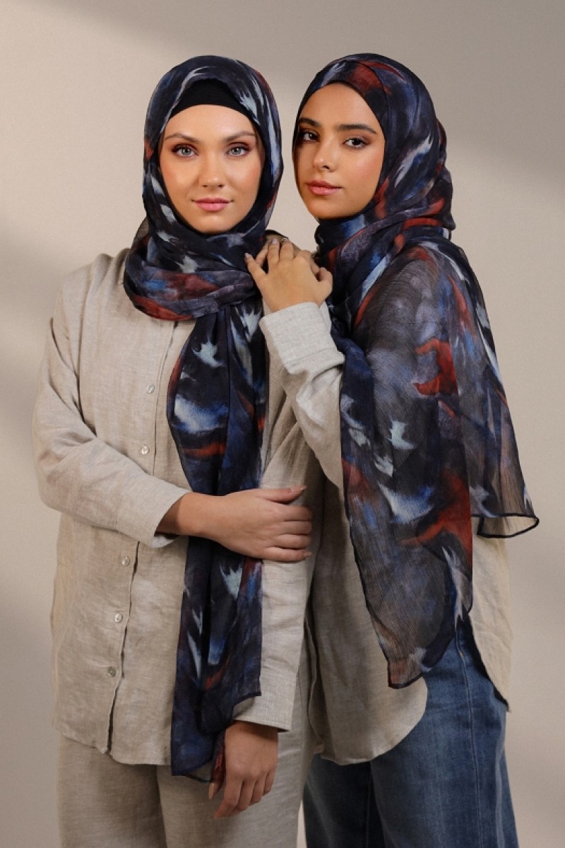 Molten Blues - Printed Plus Crinkled Chiffon