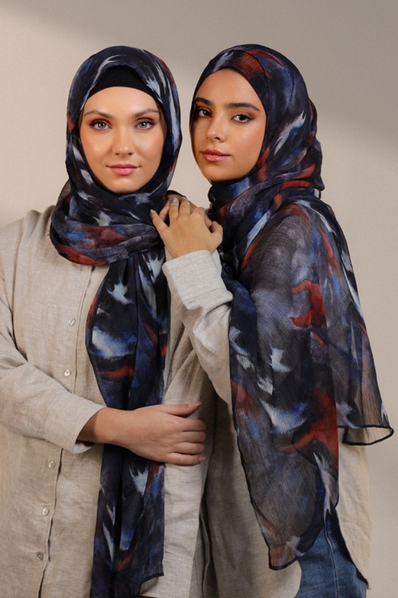 Molten Blues - Printed Plus Crinkled Chiffon