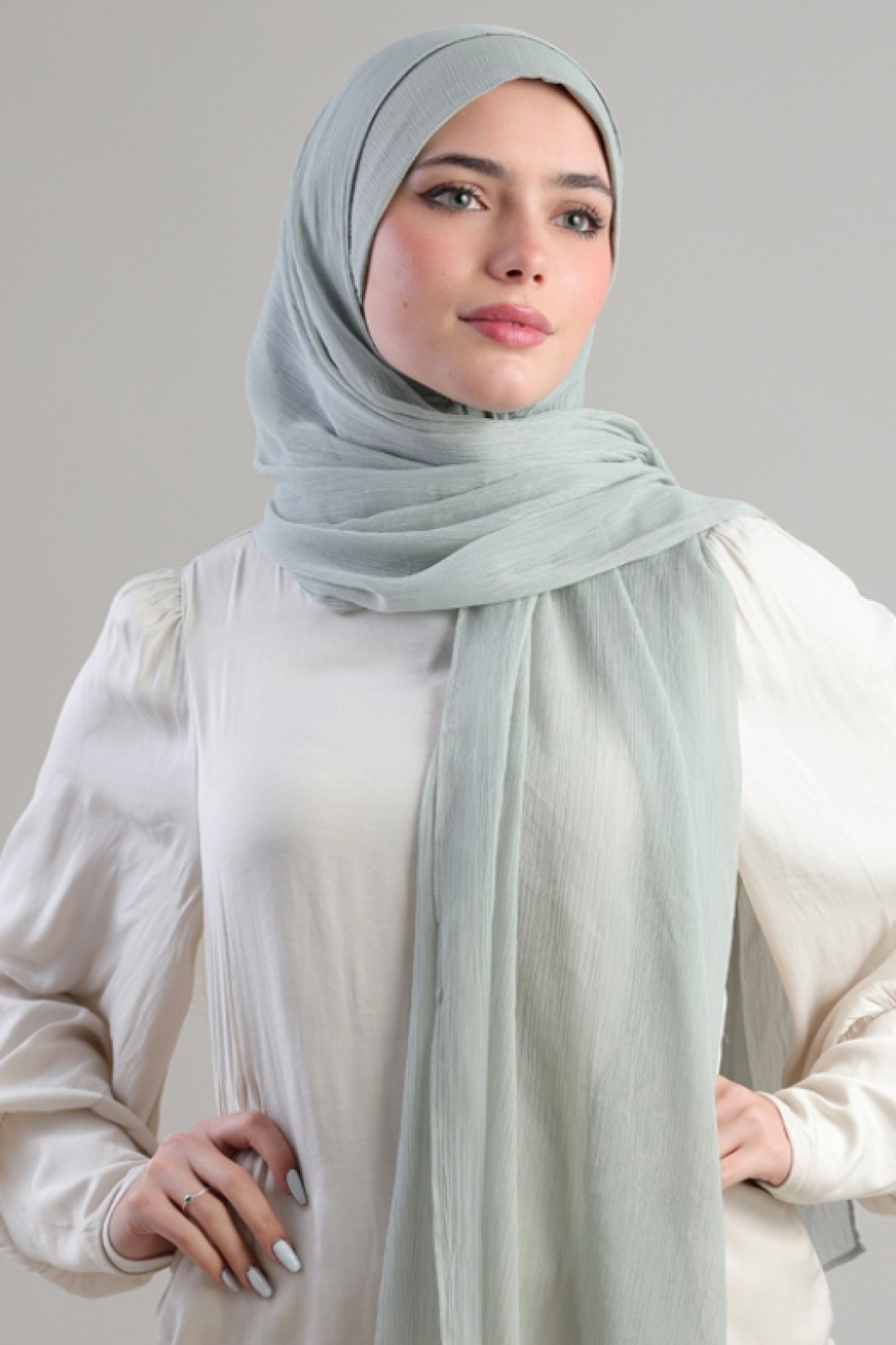 Soft Sage - Plain Crinkled Chiffon