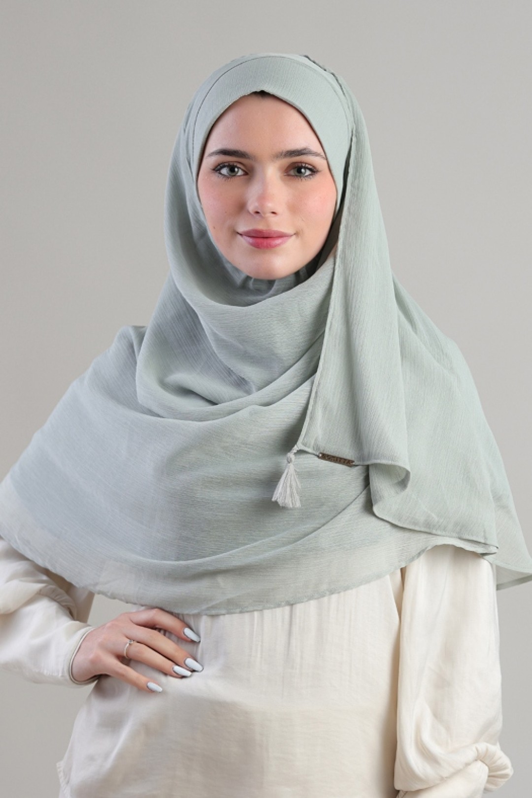 Soft Sage - Plain Crinkled Chiffon