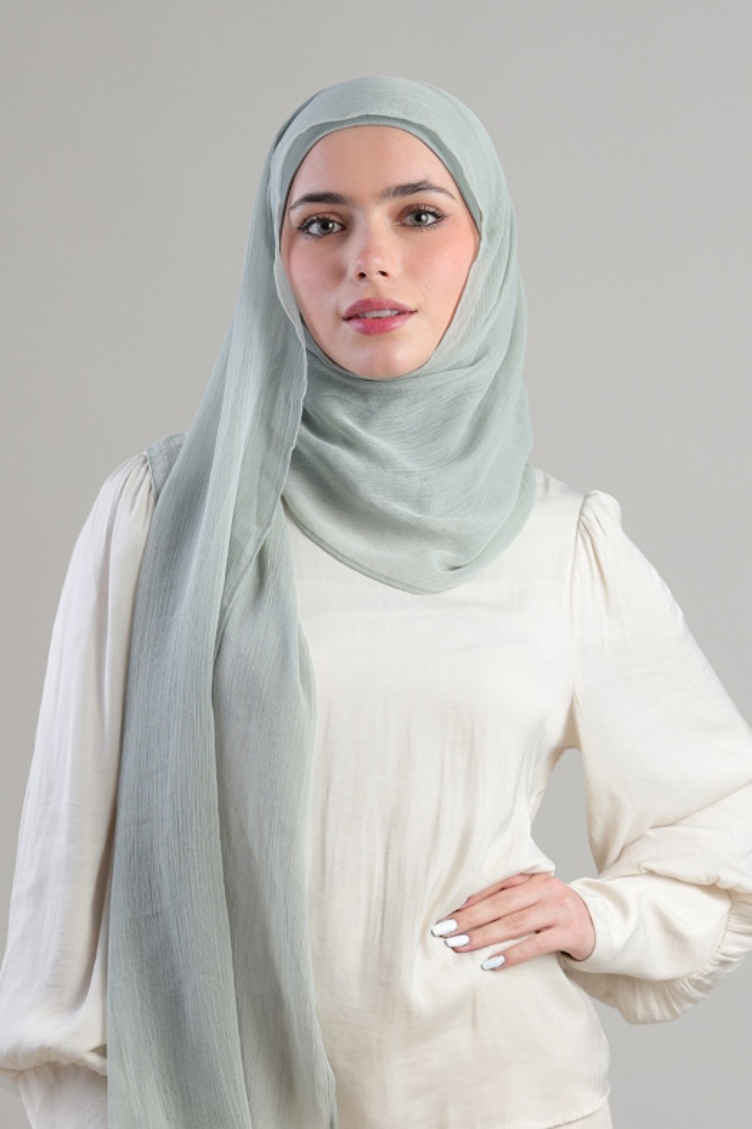 Soft Sage - Plain Crinkled Chiffon
