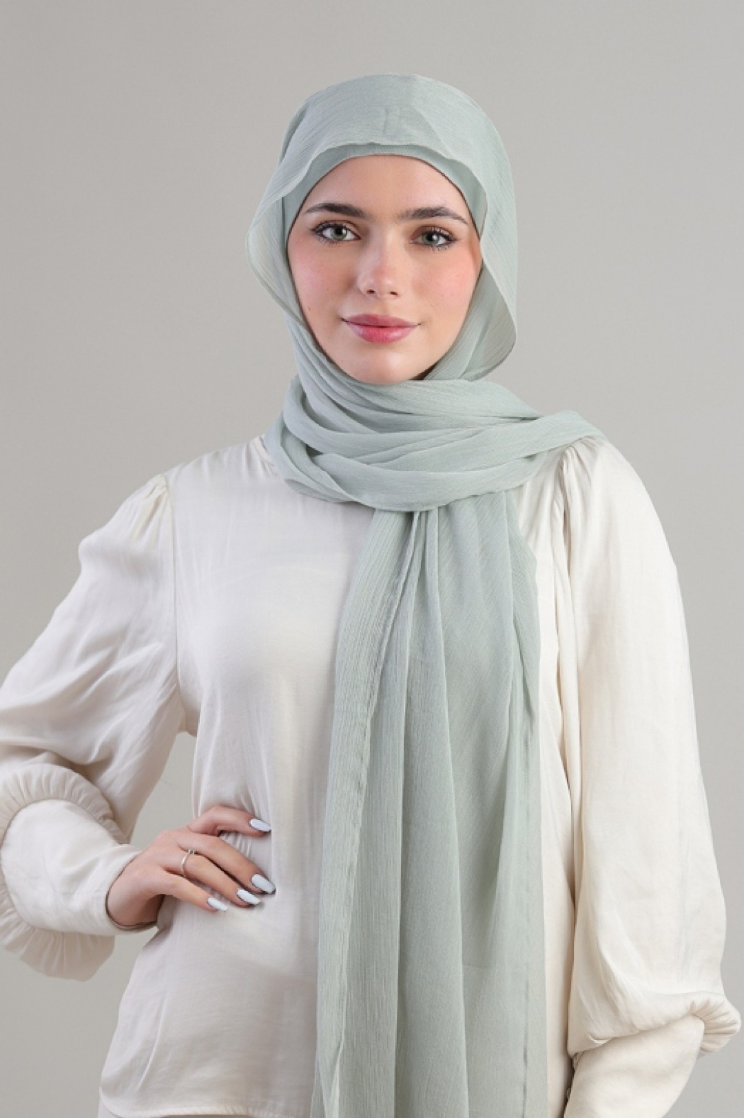 Soft Sage - Plain Crinkled Chiffon