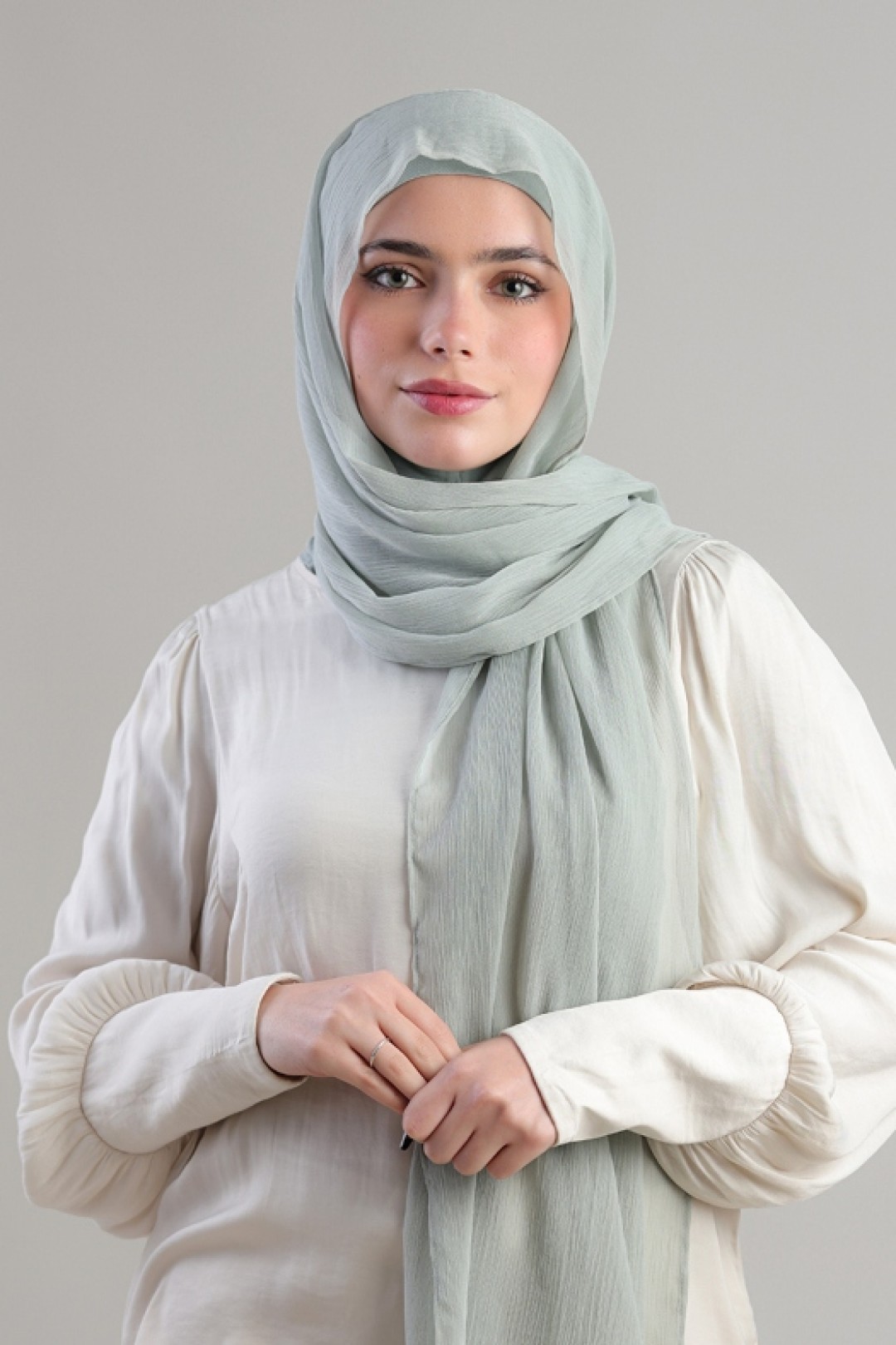 Soft Sage - Plain Crinkled Chiffon