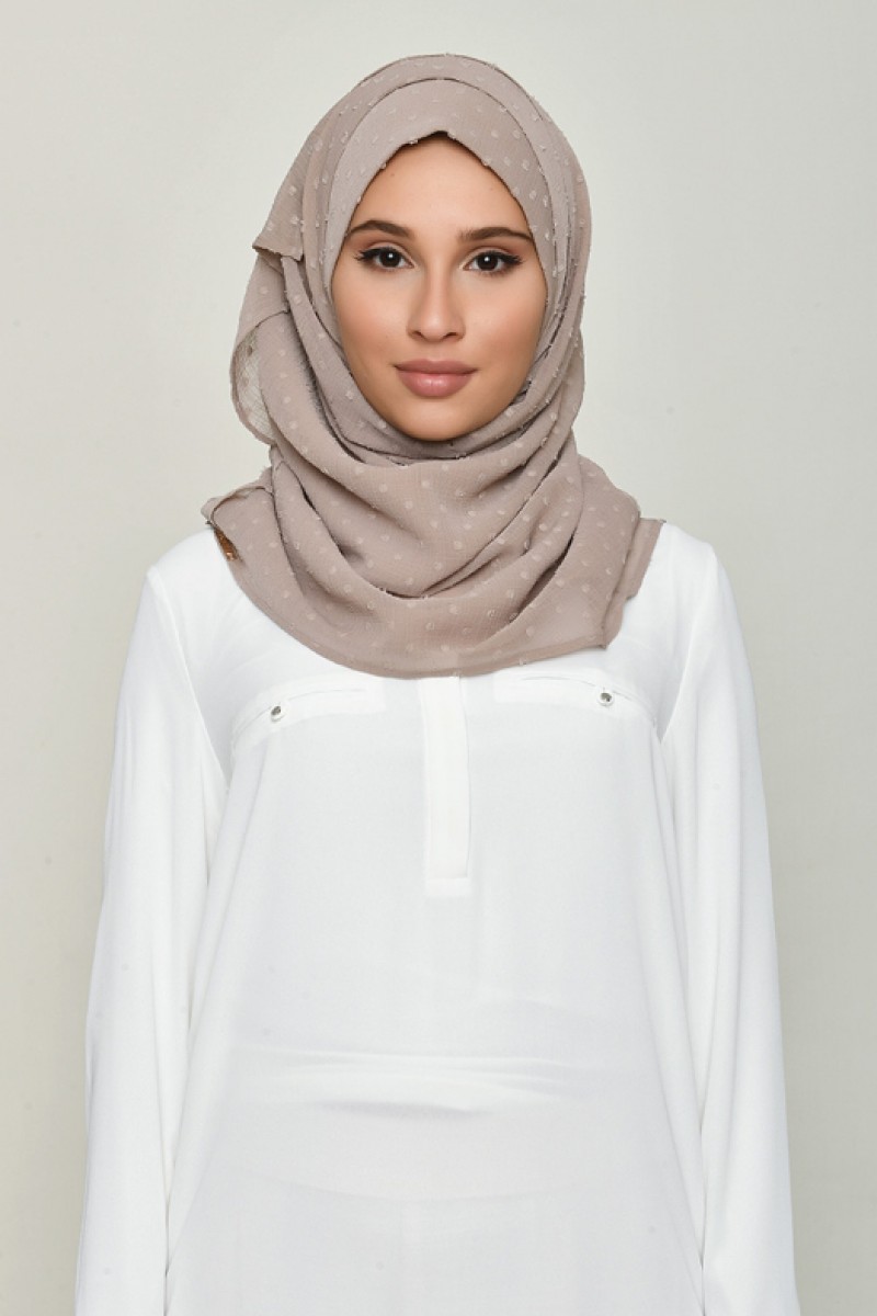 Greige - Plain Swiss Dot Chiffon - Mini & Cap Shawl