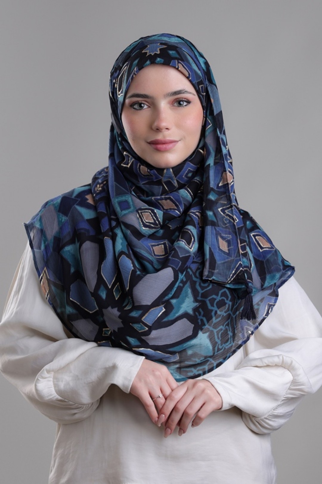 Hassan II Azure - Printed Plus Crinkled Chiffon with Foil