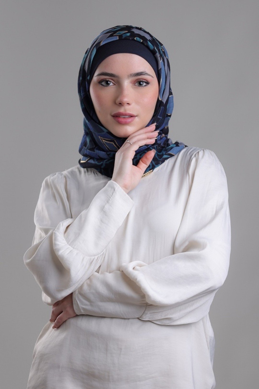 Hassan II Azure - Printed Plus Crinkled Chiffon with Foil