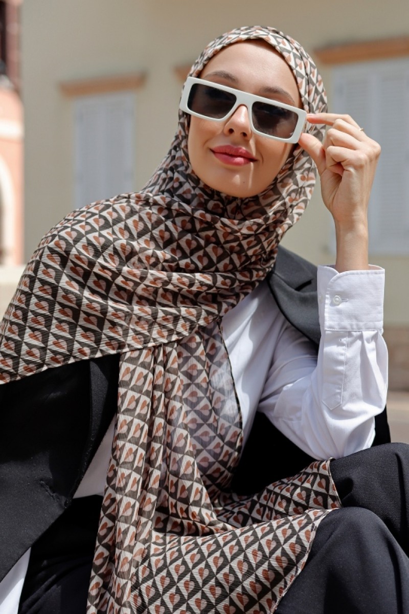 Hearts Beige - Plus Crinkled Chiffon