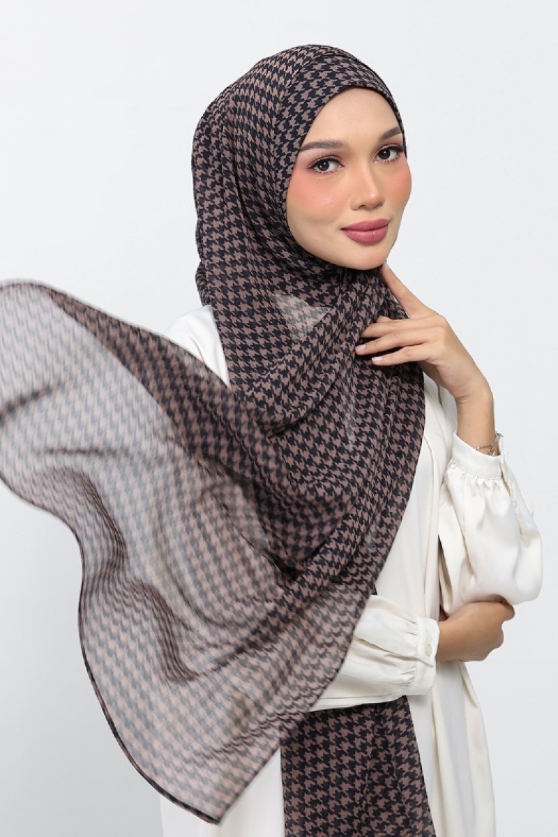 Houndstooth Black - Printed Plus Crinkled Chiffon