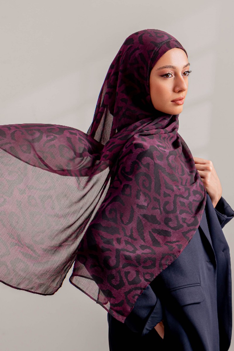 Plum Waves - Printed Plus Crinkled Chiffon