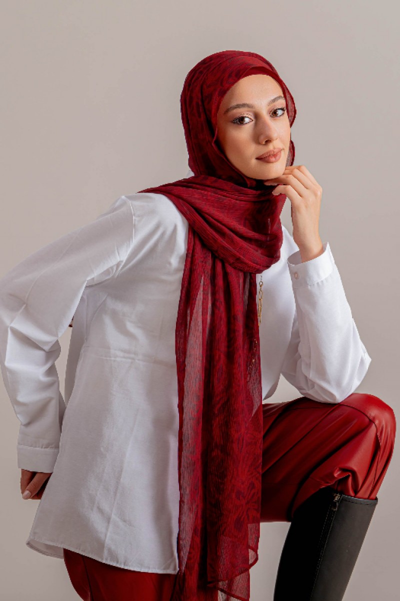 Scarlet Leaf - Printed Plus Crinkled Chiffon