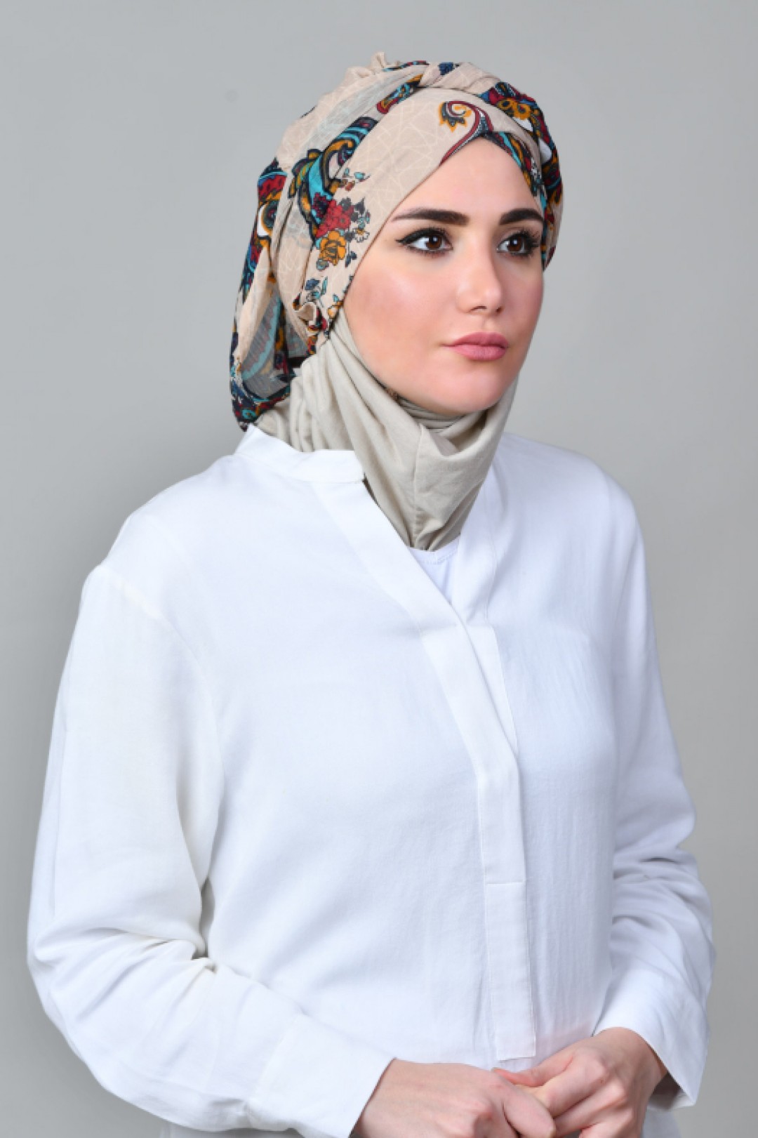 Kashmir Tan - Printed With Pompoms Mosaic Chiffon