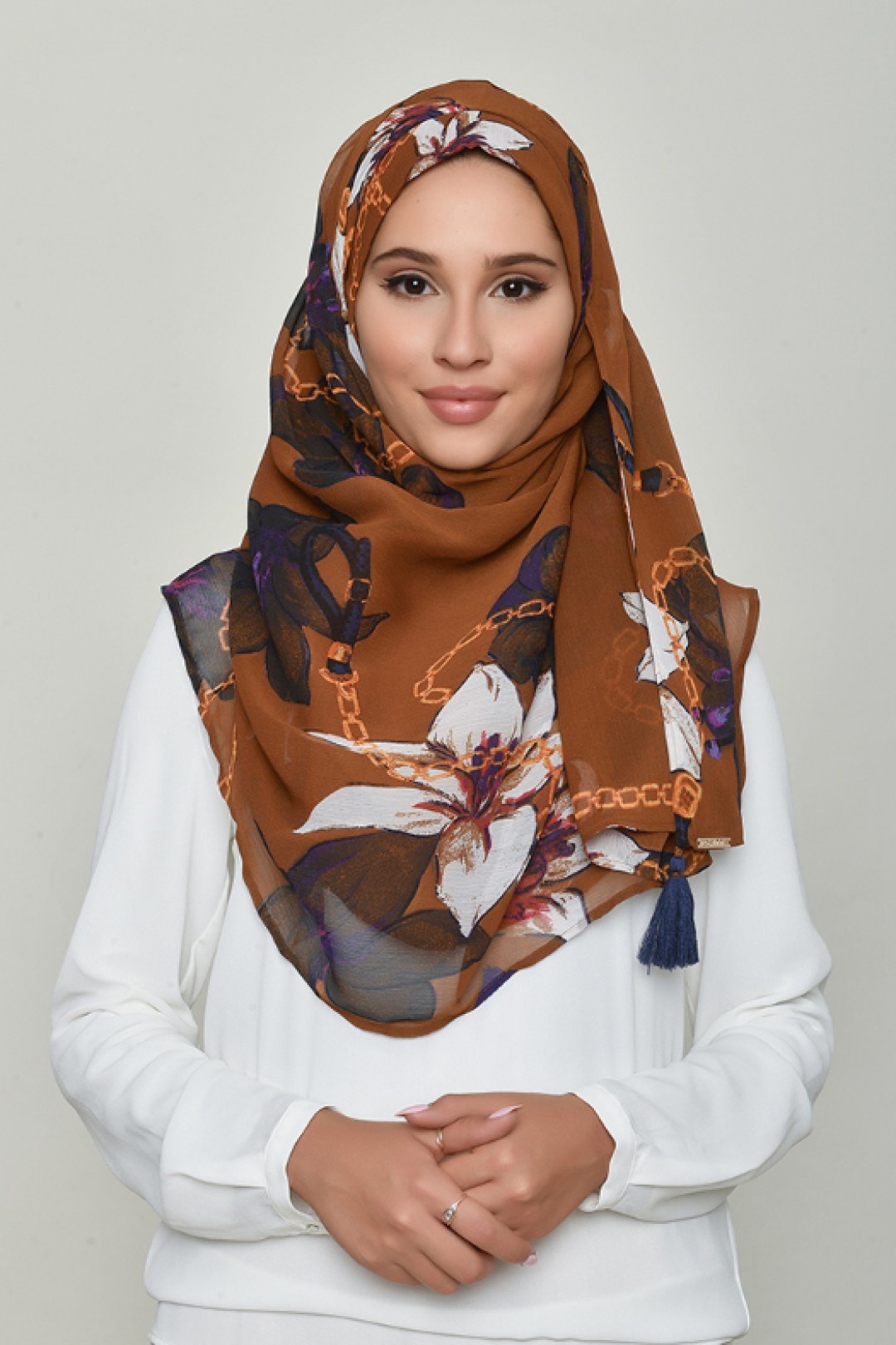 Lilies Caramel - Printed Crinkled Chiffon