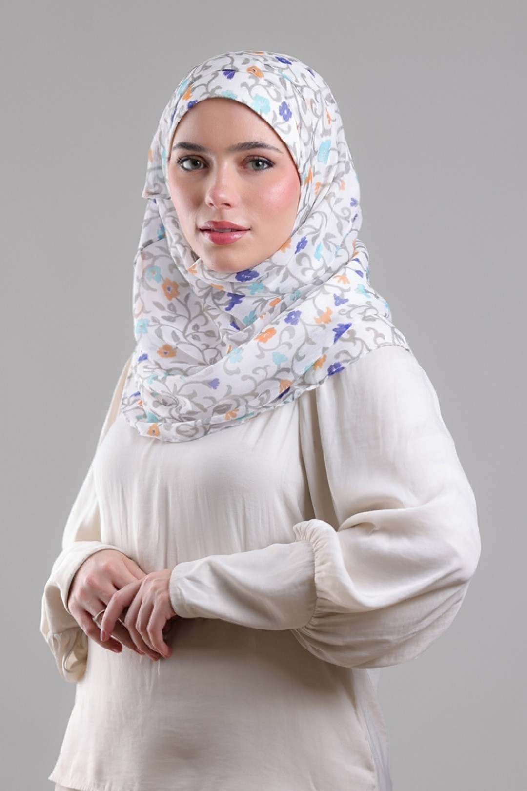 Miniflora Cream  -  Printed Plus Crinkled Chiffon