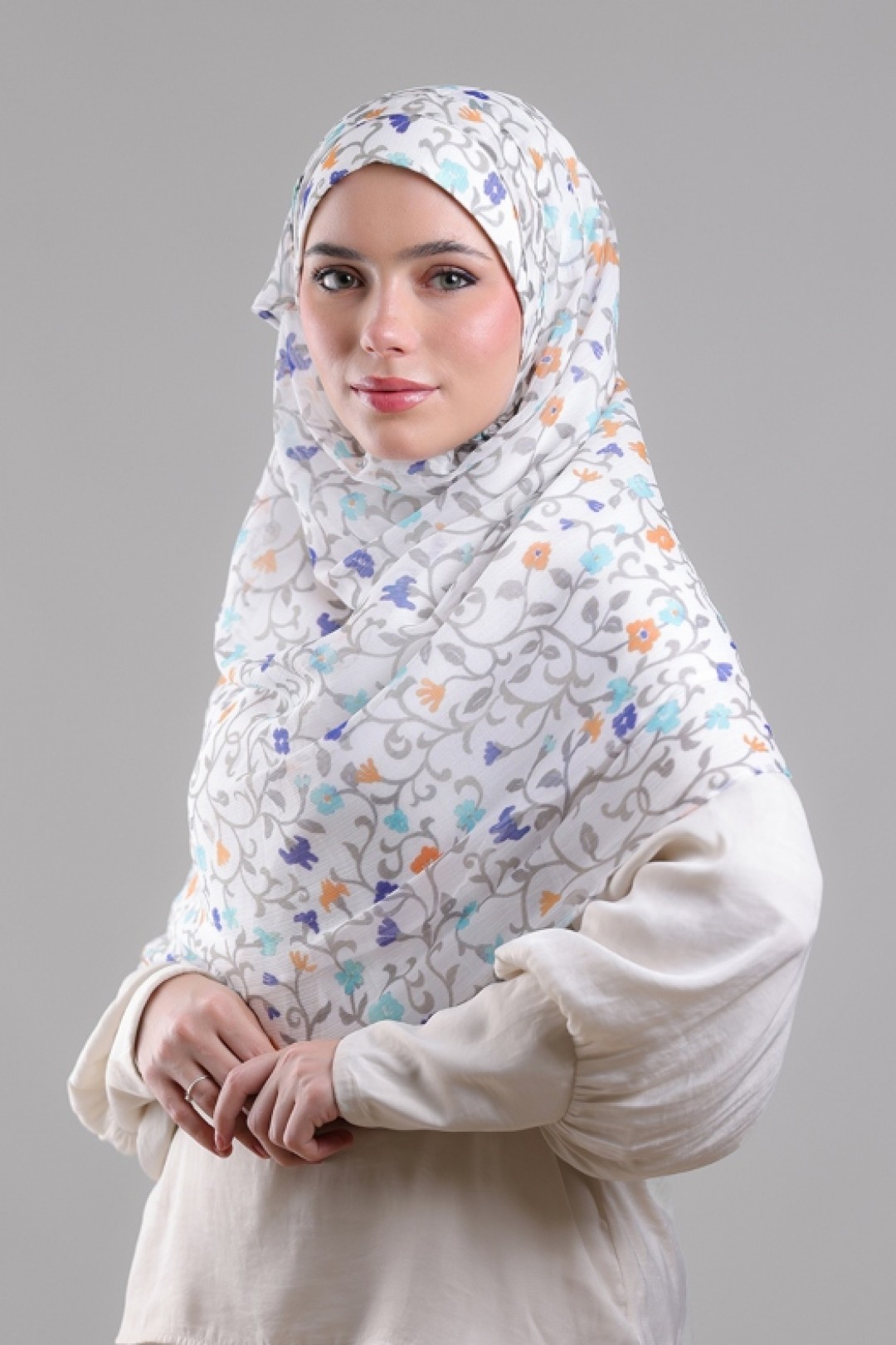 Miniflora Cream  -  Printed Plus Crinkled Chiffon