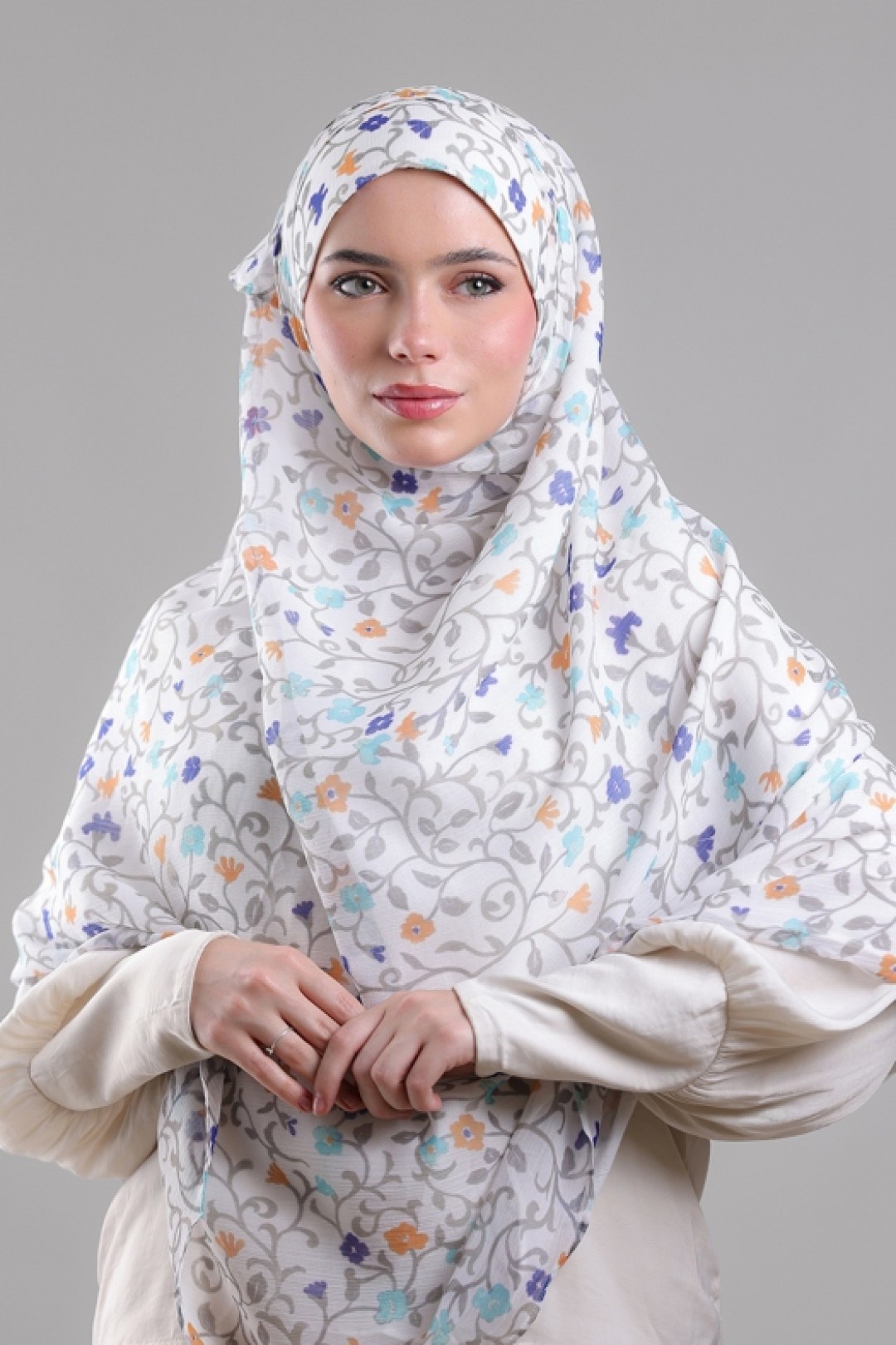 Miniflora Cream  -  Printed Plus Crinkled Chiffon