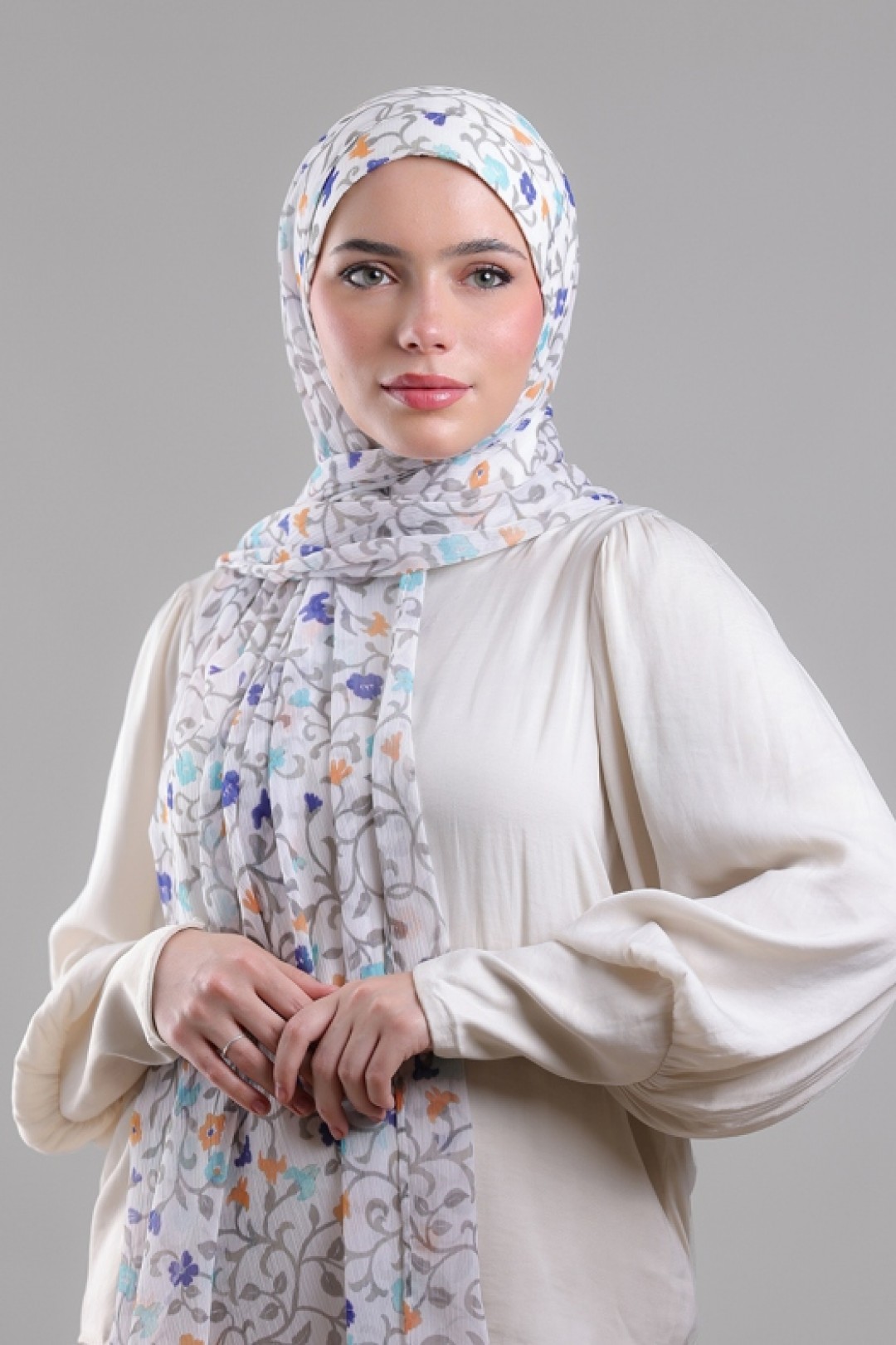 Miniflora Cream  -  Printed Plus Crinkled Chiffon