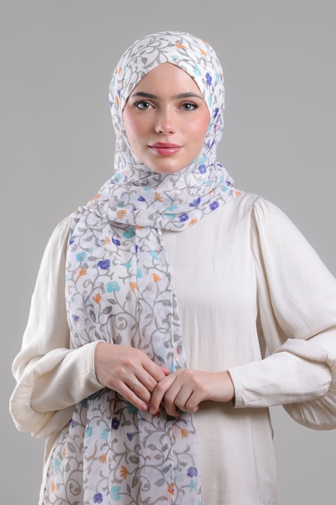 Miniflora Cream  -  Printed Plus Crinkled Chiffon