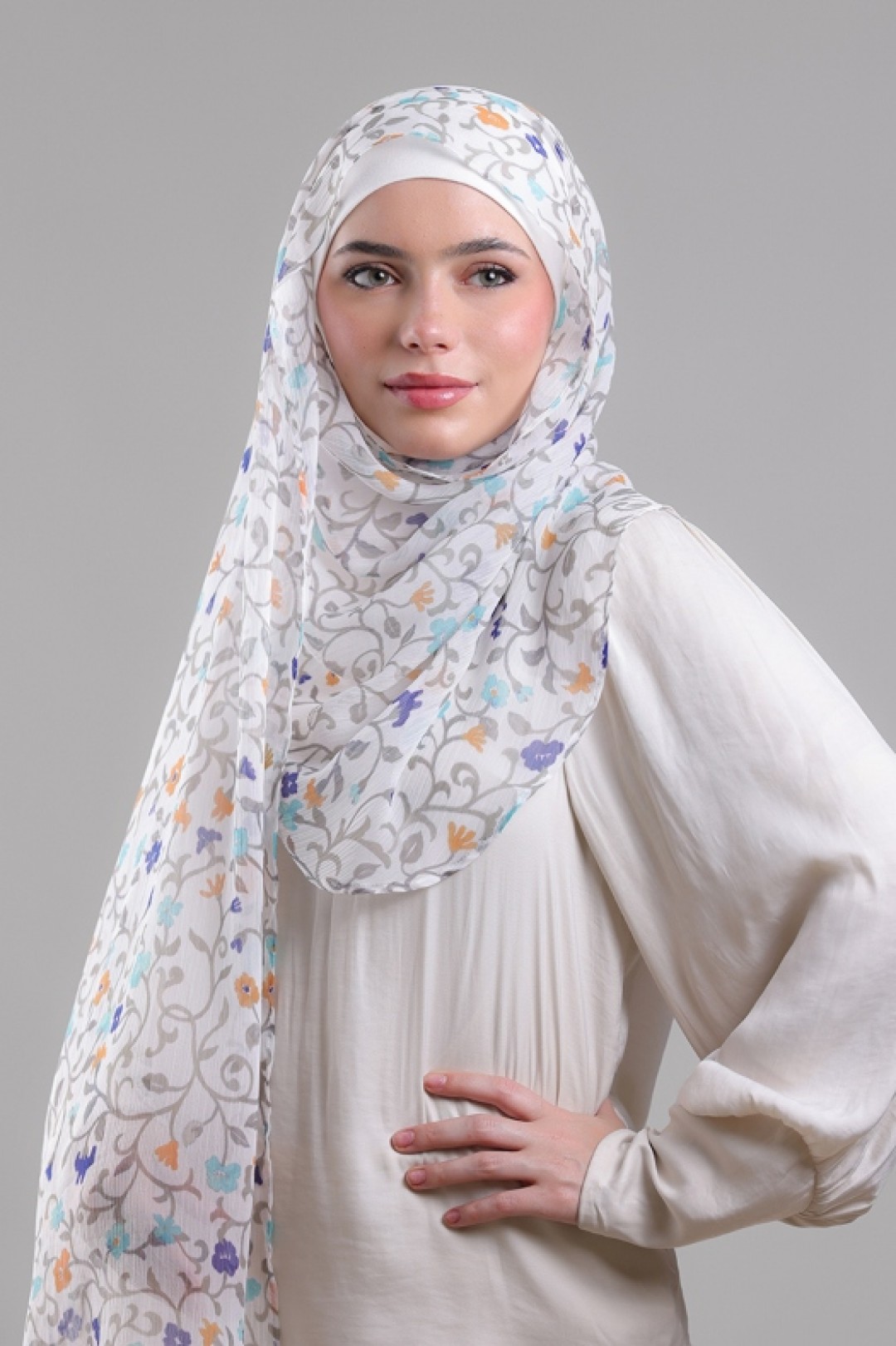 Miniflora Cream  -  Printed Plus Crinkled Chiffon