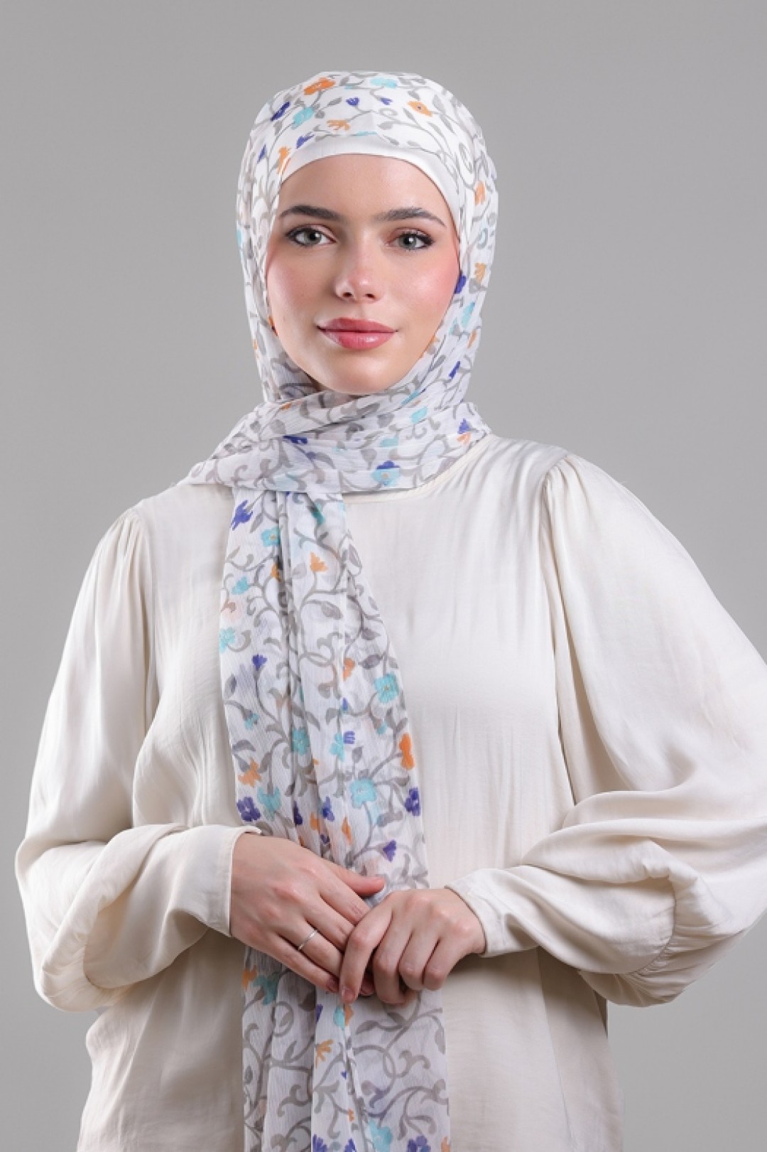 Miniflora Cream  -  Printed Plus Crinkled Chiffon