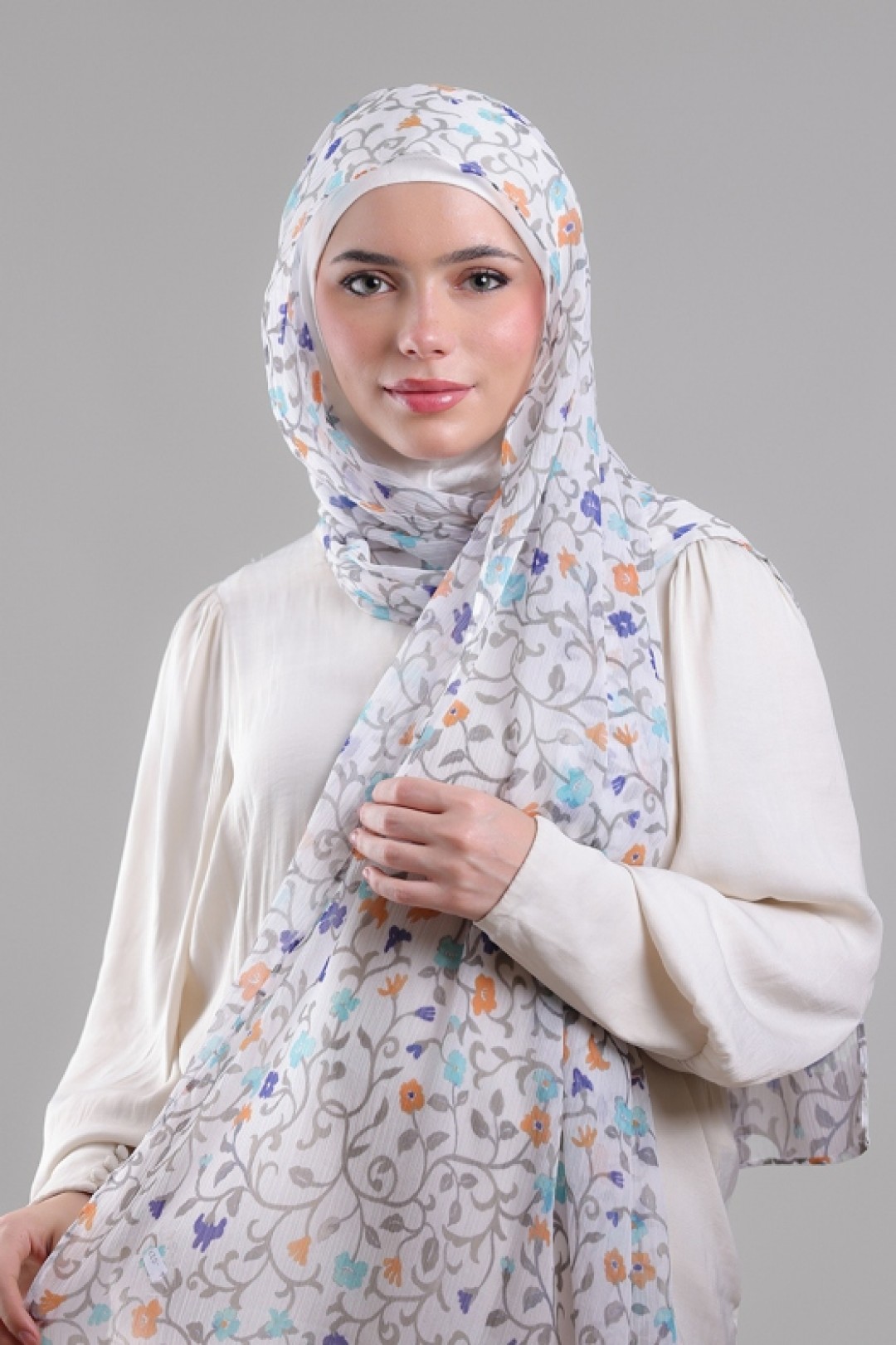 Miniflora Cream  -  Printed Plus Crinkled Chiffon