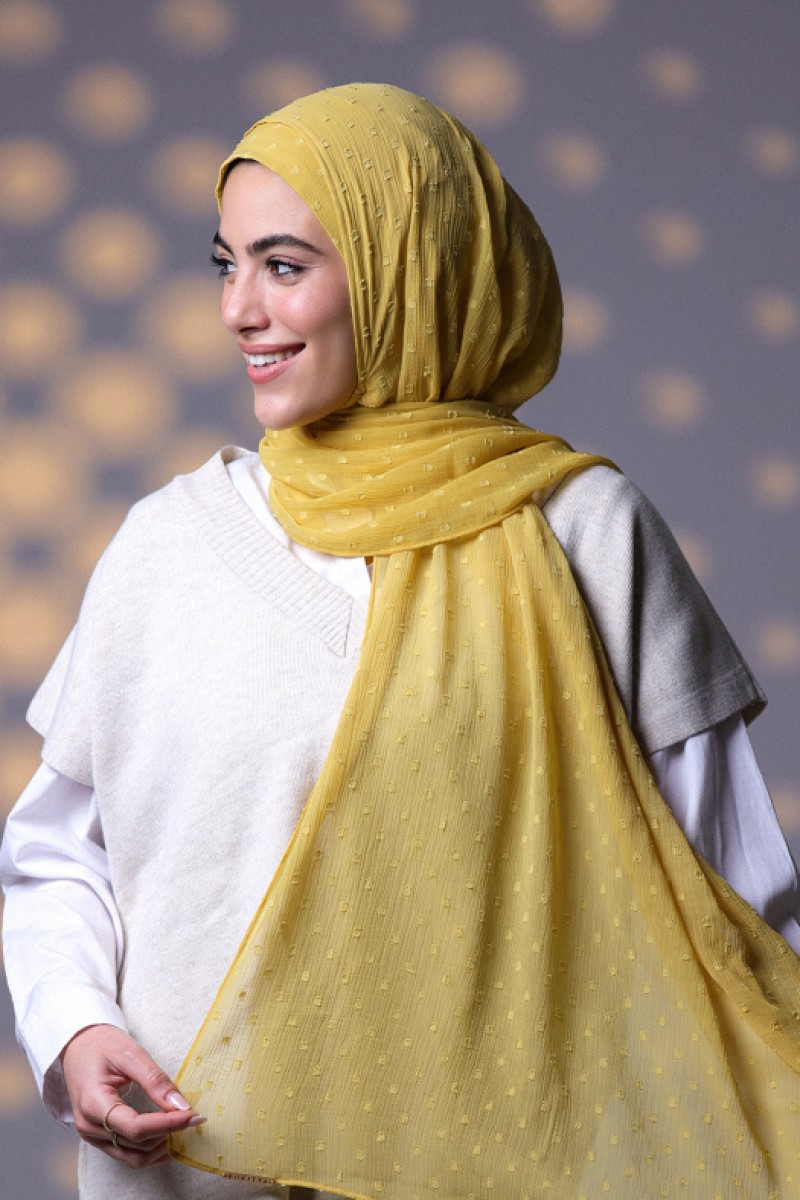 Ochre - Plain Mosaic Butti Chiffon