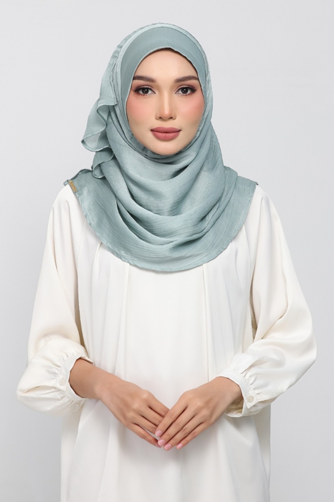 Pale Sage - Plain Crinkled Satin