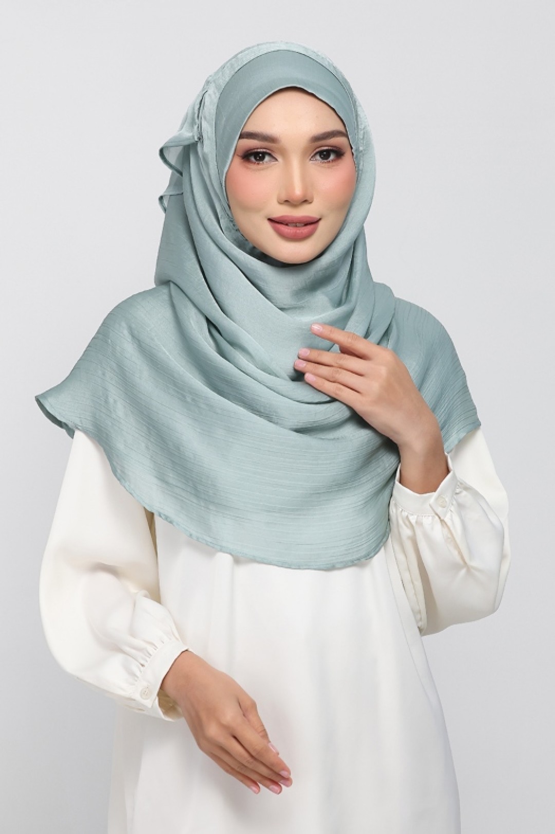 Pale Sage - Plain Crinkled Satin