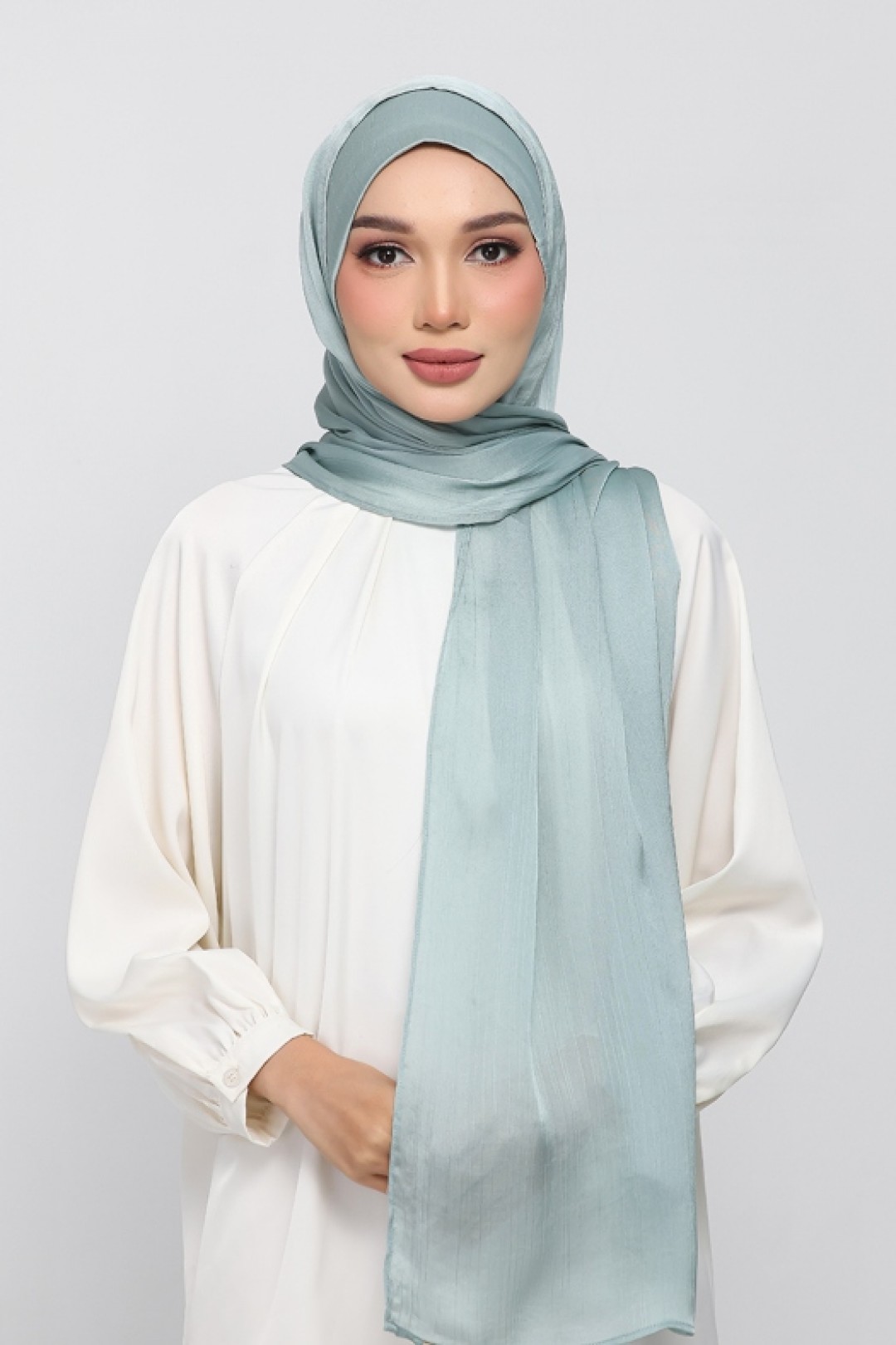 Pale Sage - Plain Crinkled Satin