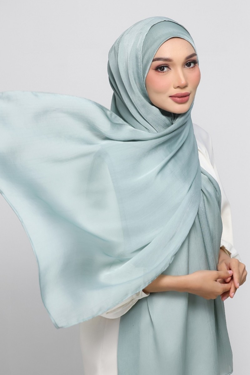 Pale Sage - Plain Crinkled Satin