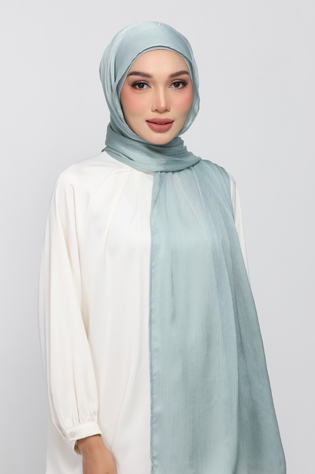Pale Sage - Plain Crinkled Satin