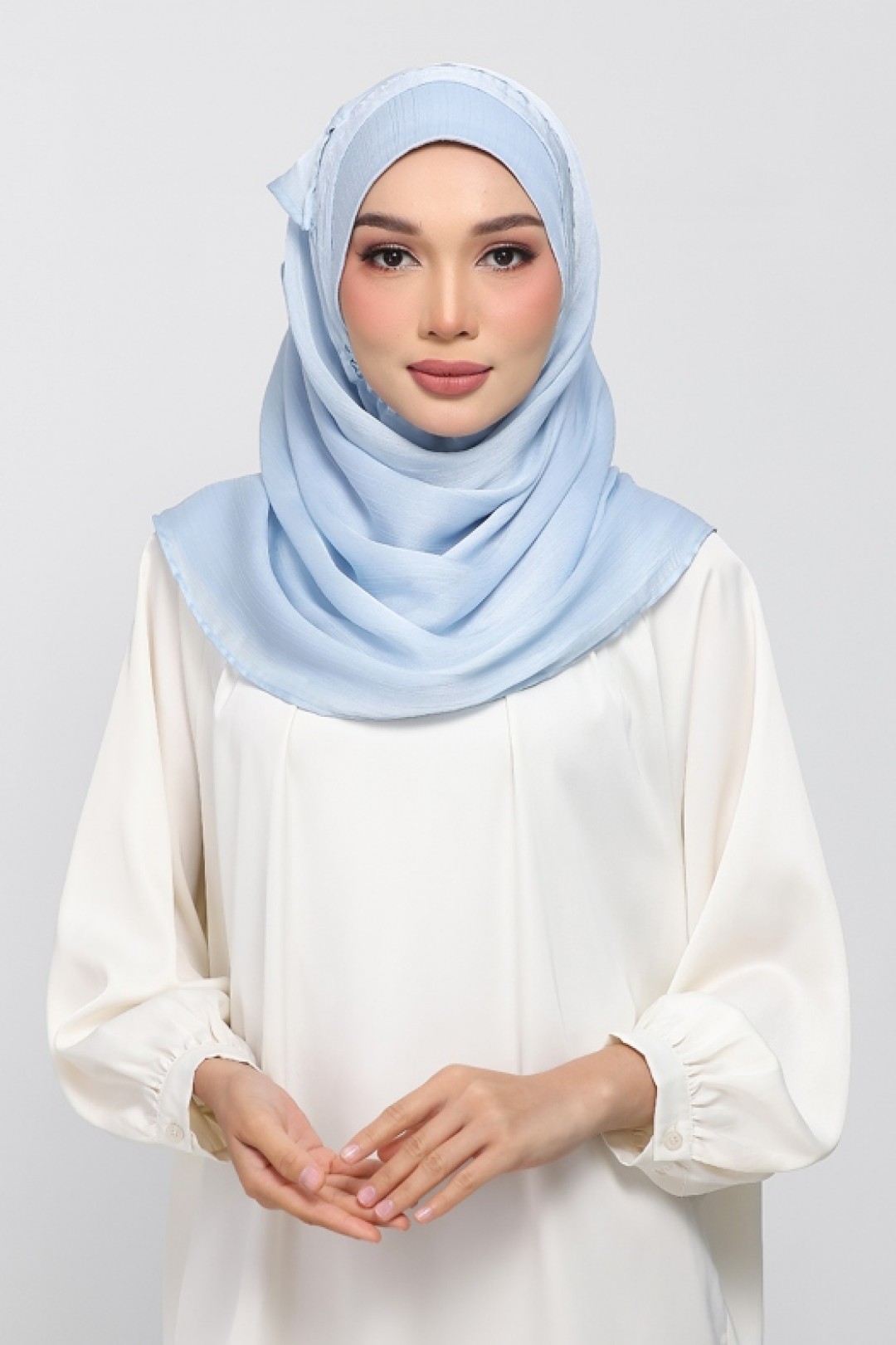 Pastel Blue - Plain Crinkled Satin