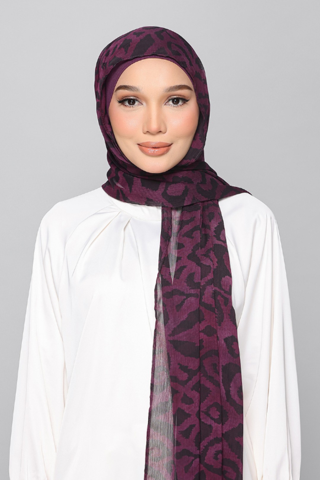 Plum Waves - Printed Plus Crinkled Chiffon