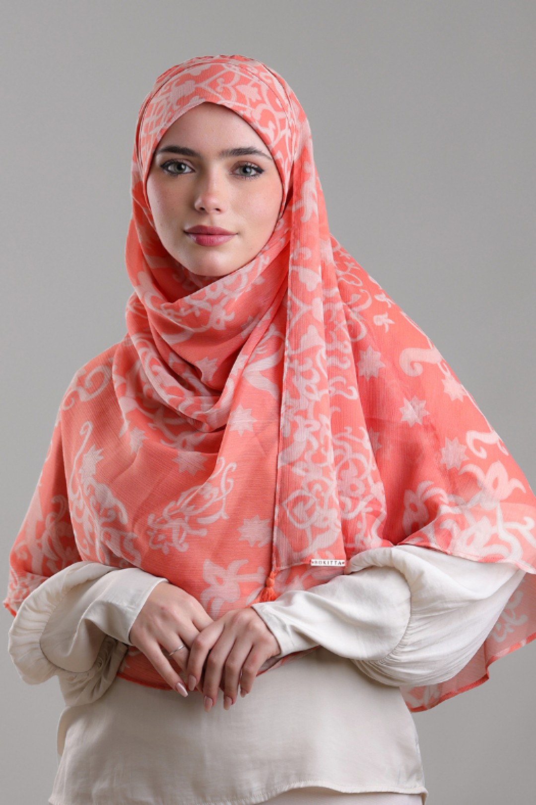 Putra Coral - Printed Plus Crinkled Chiffon
