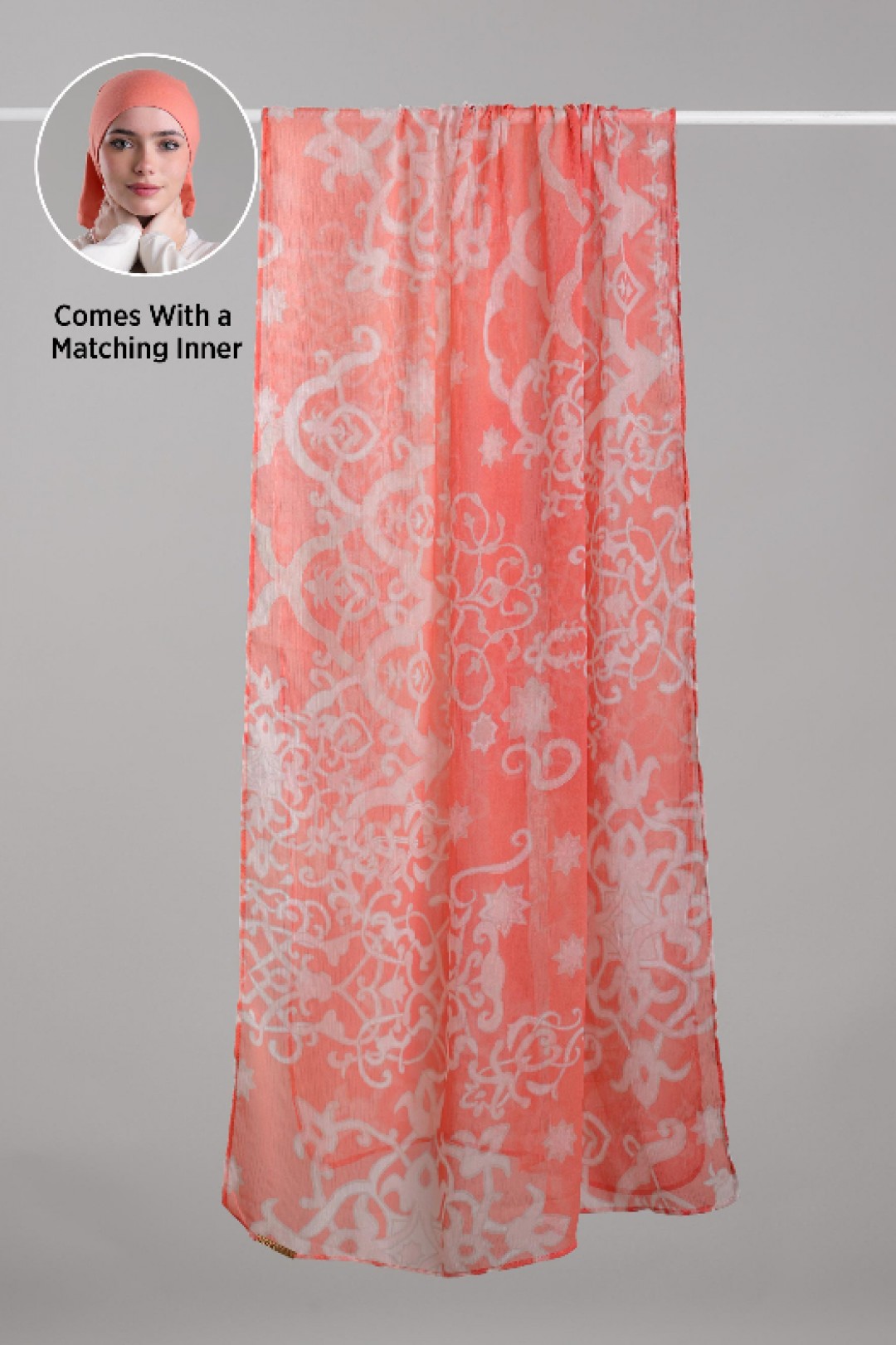 Putra Coral - Printed Plus Crinkled Chiffon