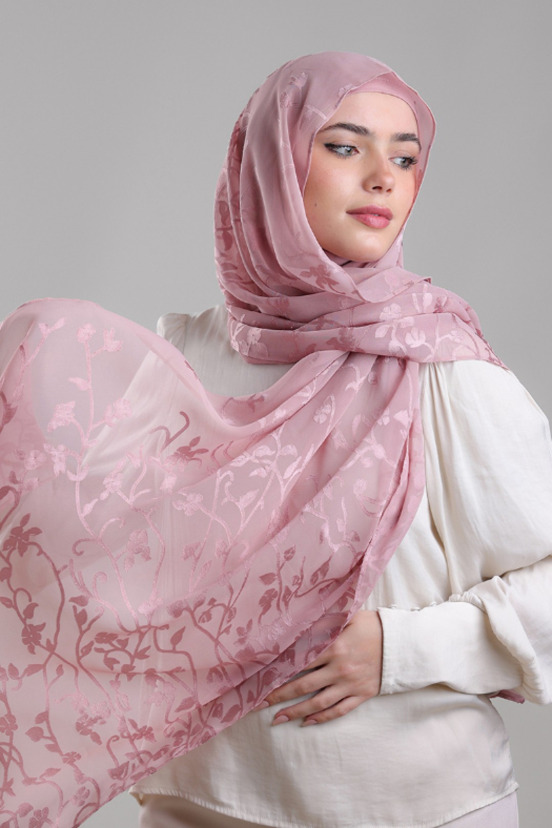Sheikh Zayed Pale Mauve - Premium Plain Brasso Georgette