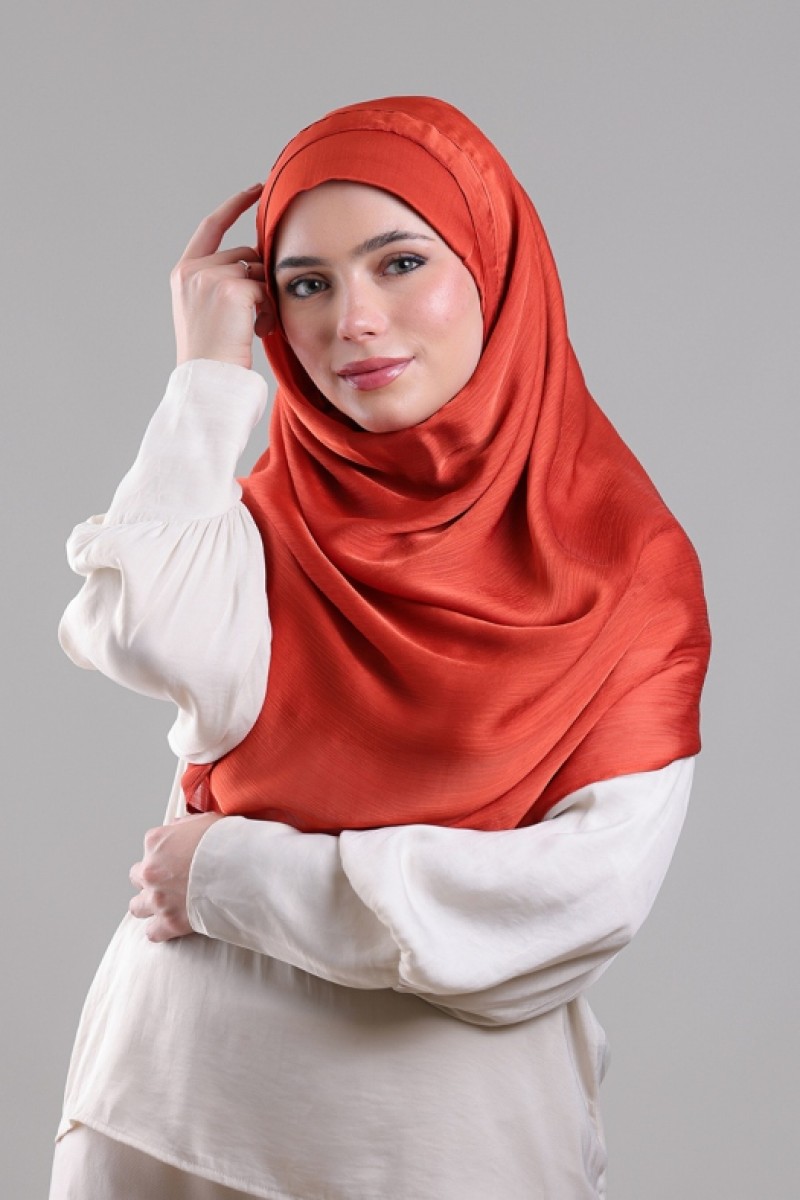 Terracotta -  Plain Crinkled Satin Chiffon