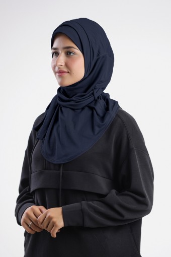 Gym Hijab - Plain Dual Functional Mesh (Navy/Light Gray)